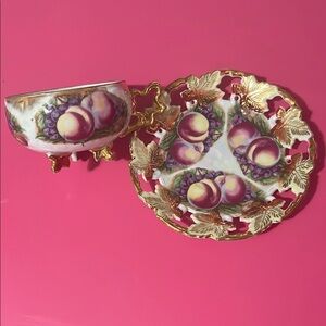 Elegant Fruit Design Teacup and Saucer Set